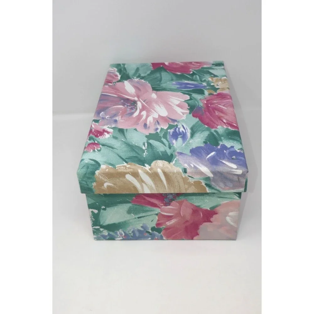 Mele Vintage 90s Fabric Floral Watercolor Jewelry Storage Chest 3 Lift Out Trays